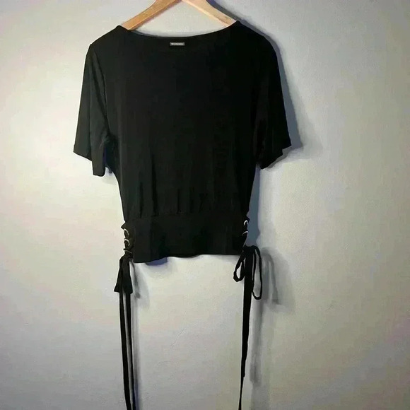 Michael Kors side lace up blouse top shirt blk w/gold hardware size XS - Picture 2 of 5